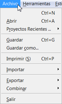 Menú archivo