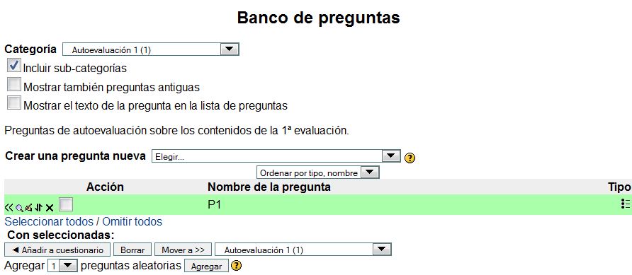 Vista Banco de preguntas. Nueva pregunta