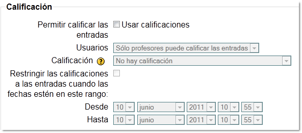 Glosario. Configuración calificación