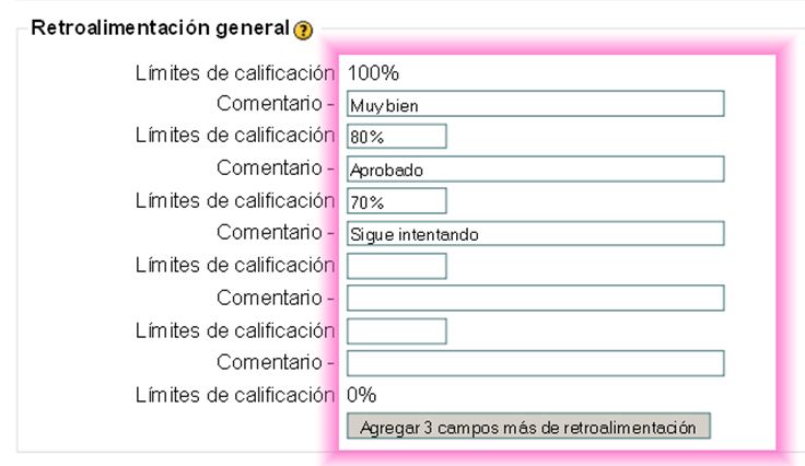 Actividad. Configurar así la retroalimentación del cuestionario