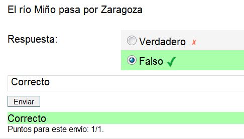 Verdaero/falso. Feedback correcto