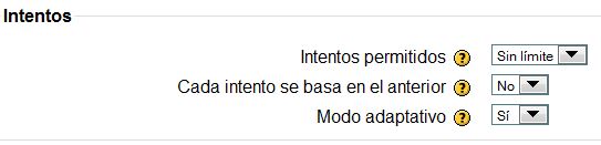 Cuestionario. Intentos permitidos