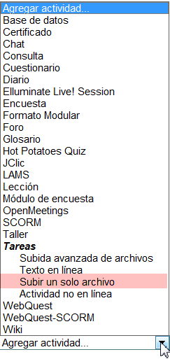 Agregar tarea: Subir archivo