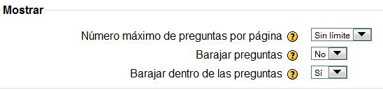 Configuración de cuestionario: Mostrar preguntas