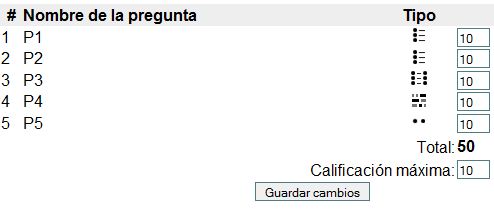 Cambiar la calificación de cada pregunta de un cuestionario