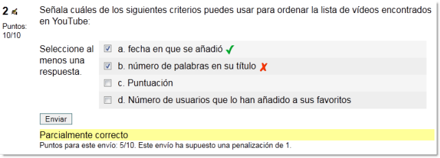 Respuesta múltiple. Feedback parcialmente correcto