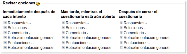 Revisar opciones de cuestionario. Respuestas, soluciones, etc