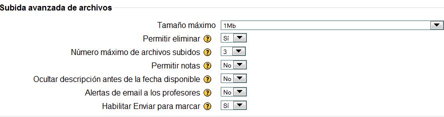 Configuración propia de la subida avanzada de archivos