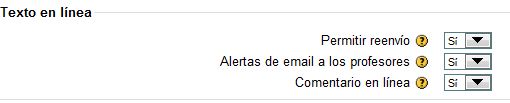 Configuración propia de la tarea texto en línea