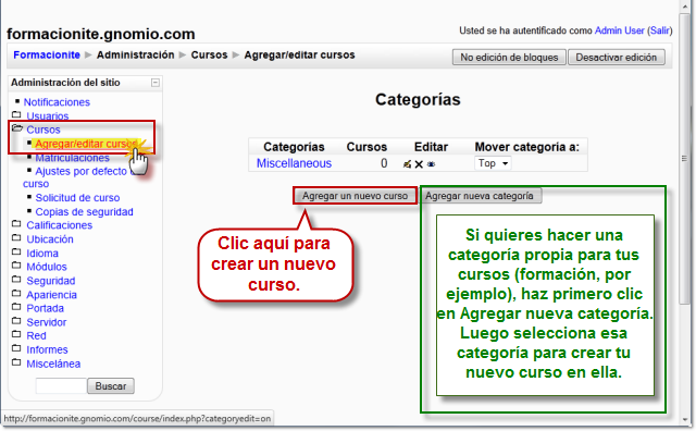 Crear un curso nuevo