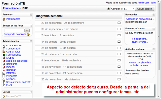 Vista de un curso Moodle