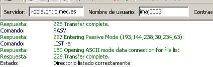 Se ve un mensaje que acaba en "Directorio listado correctamente" que indica que la conexión ha sido correcta