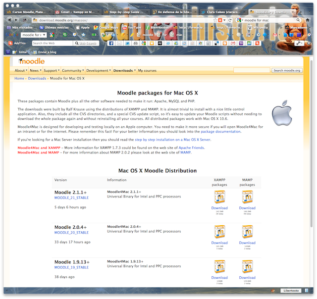 Página de descargas de Moodle para Mac