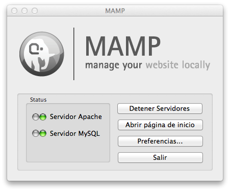 Ventana Mamp servidores Apache y MySQL