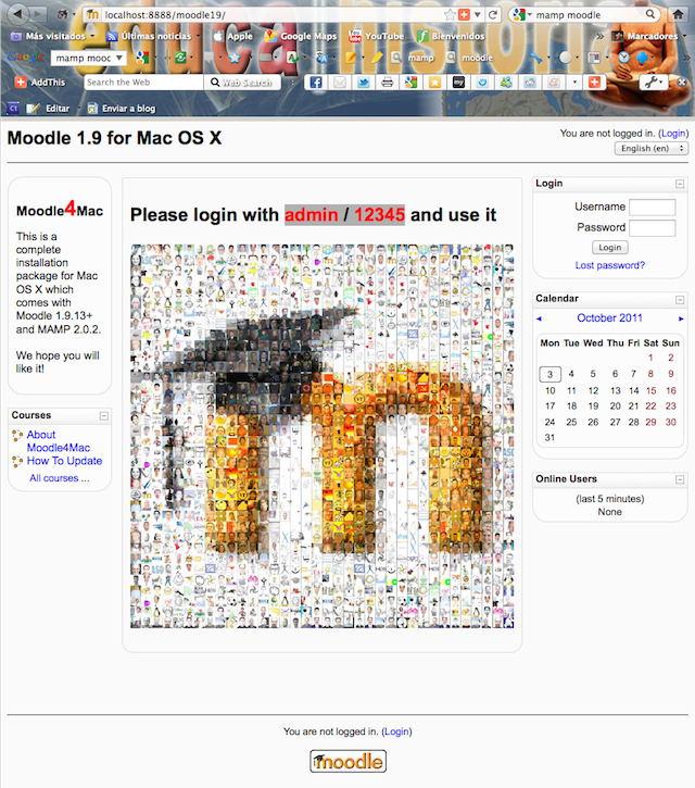 Panel inicial de Administración Moodle4mac