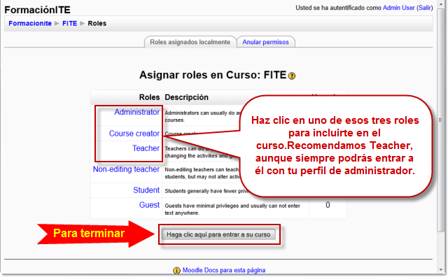 Asignar roles en el curso