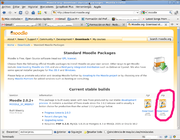 El sitio de descarga de Moodle