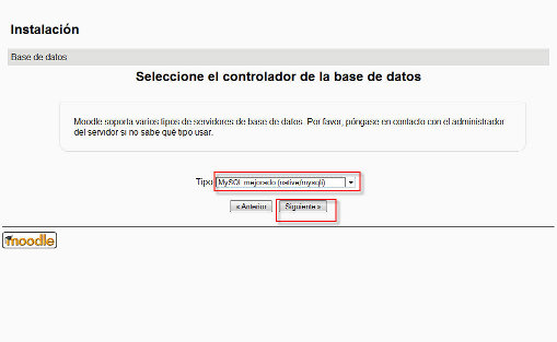 Selección controlador base de datos