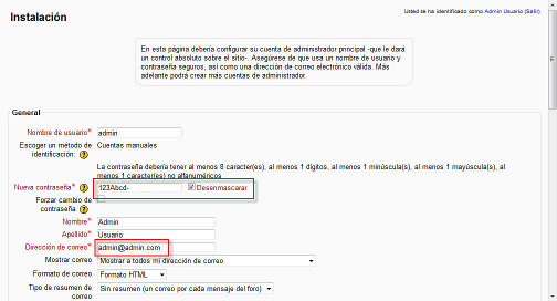 Configuración de la cuenta de administrador