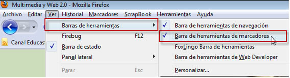 Ver > Barra de herramientas de marcadores