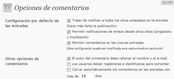 Opciones de comentarios