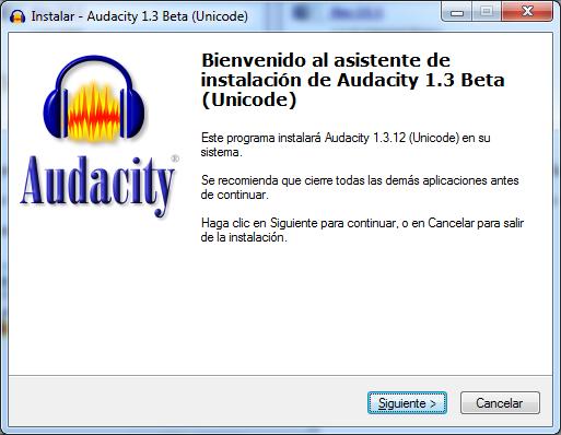 Asistente instalación AUDACITY 