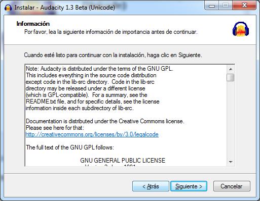 Condiciones de uso AUDACITY