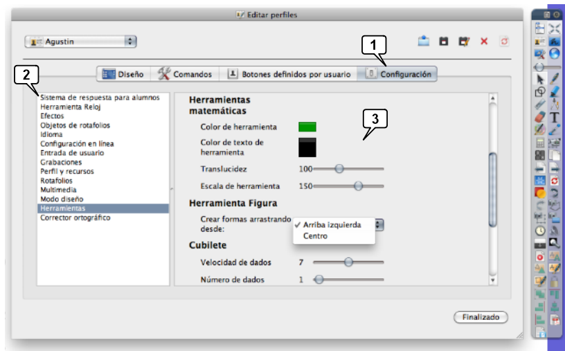 Ventana Editar perfiles: Pestaña Configuración.