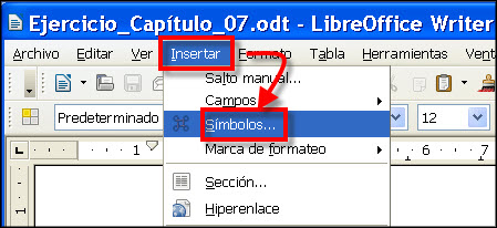 Menú Insertar-Símbolos