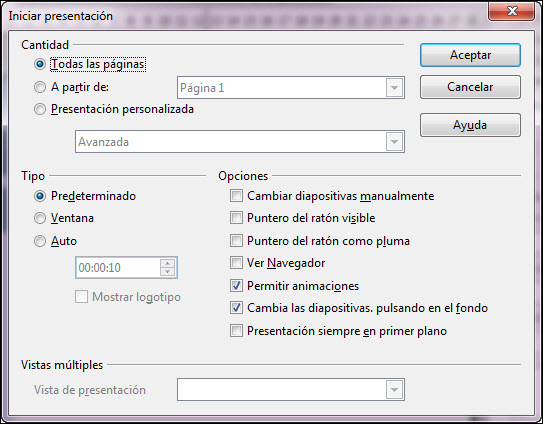 Cuadro de diálogo Iniciar presentación
