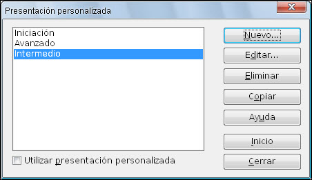 Cuadro de diálogo Presentación personalizada