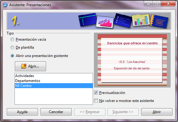 Asistente. Abrir una presentación