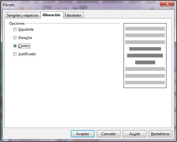 Cuadro de diálogo Párrafo. Alineación