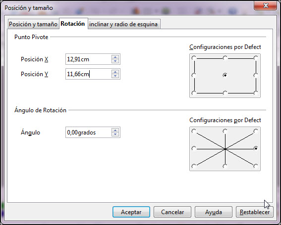 Cuadro de diálogo Posición y tamaño. Rotación