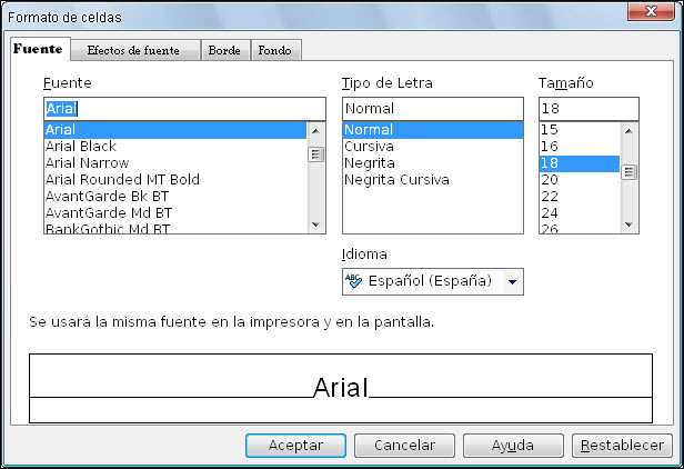 Cuadro de diálogo Formato de celdas