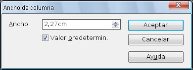 Cuadro de diálogo Ancho de columna