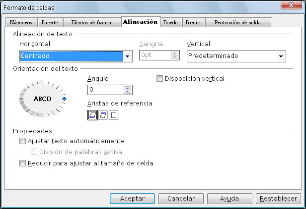 Cuadro de diálogo Formato de celdas - Alineación