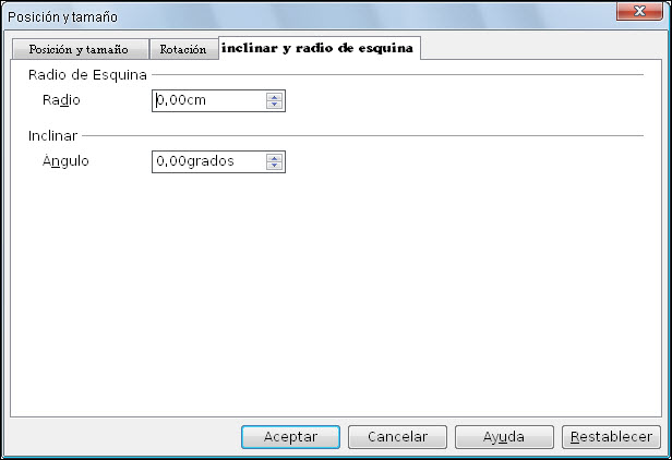 Cuadro de diálog Posición y tamaño - Inclinar y radio de esquina