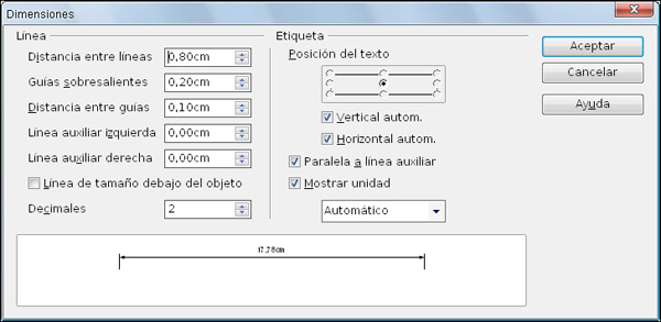 Cuadro de diálogo Dimensiones