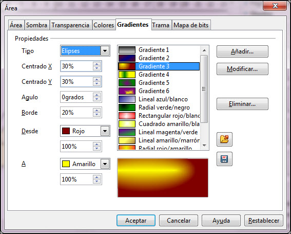 Cuadro de diálogo Área - Gradientes