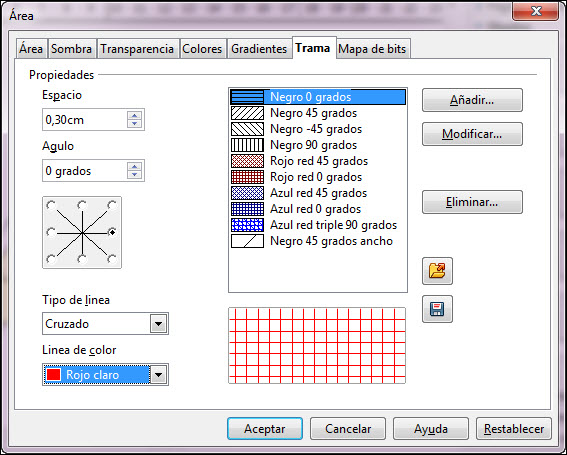 Cuadro de diálogo Área - Trama