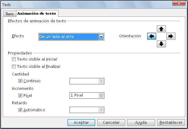 Cuadro de diálogo Texto - Animación de texto
