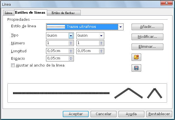 Cuadro de diálogo Línea - Estilos de línea