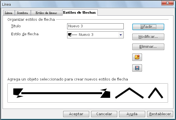 Cuadro de diálogo Línea - Estilos de flechas