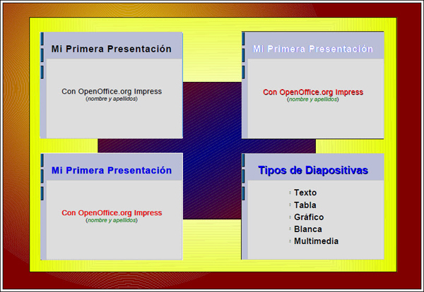 Esquema de diapositivas con cuatro miniatura por página