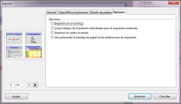 Cuadro de diálogo Imprimir - Opciones