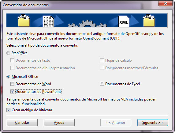 Cuadro de diálogo Convertidor de documentos