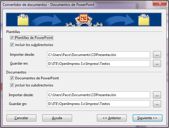 Cuadro de diálogo Convertidor de documentos de PowerPoint