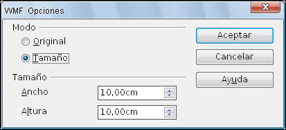 Cuadro de diálogo WMF Opciones