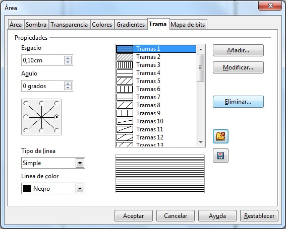 Cuadro de diálogo Área-Tramas